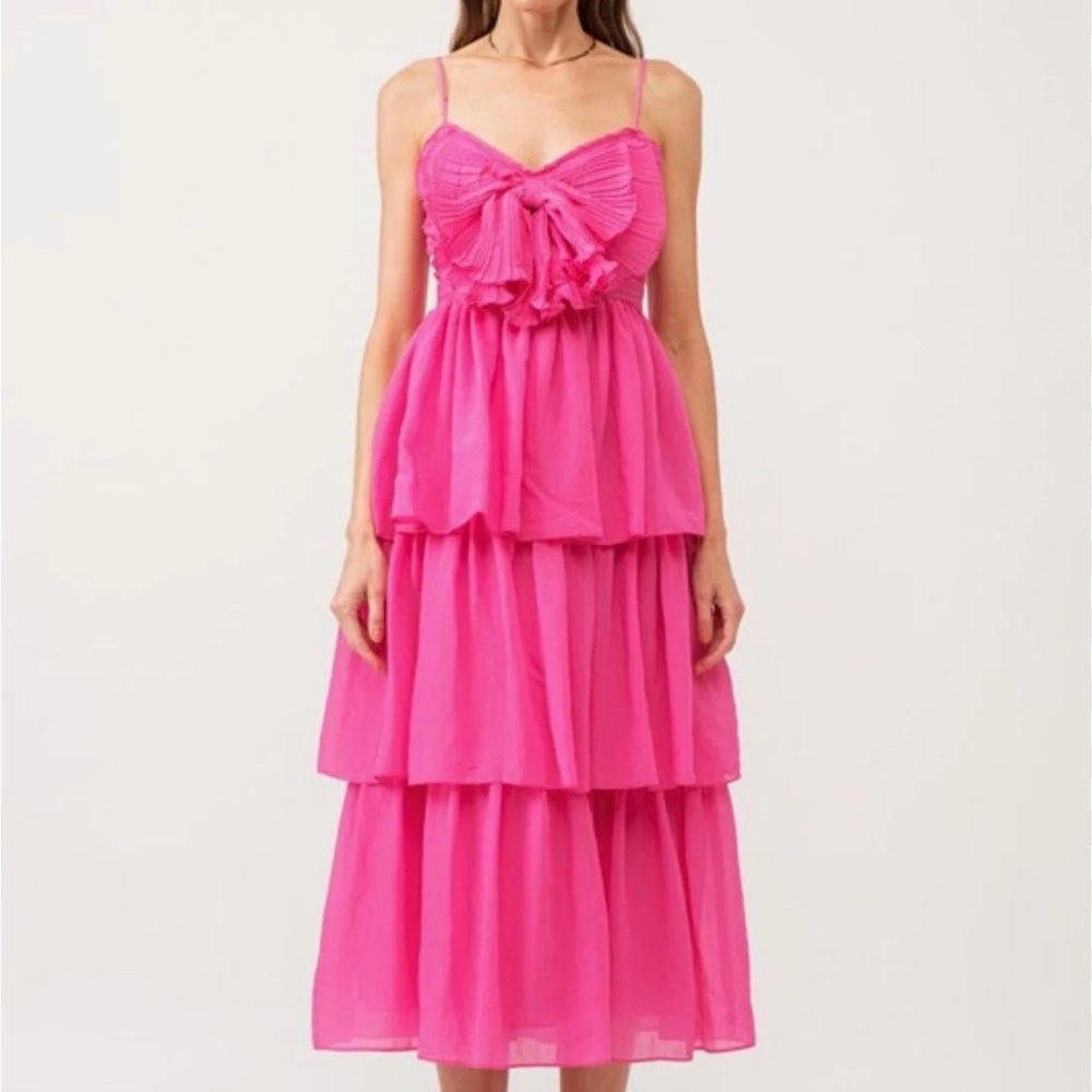 Chic Pink Layered Midi Dress